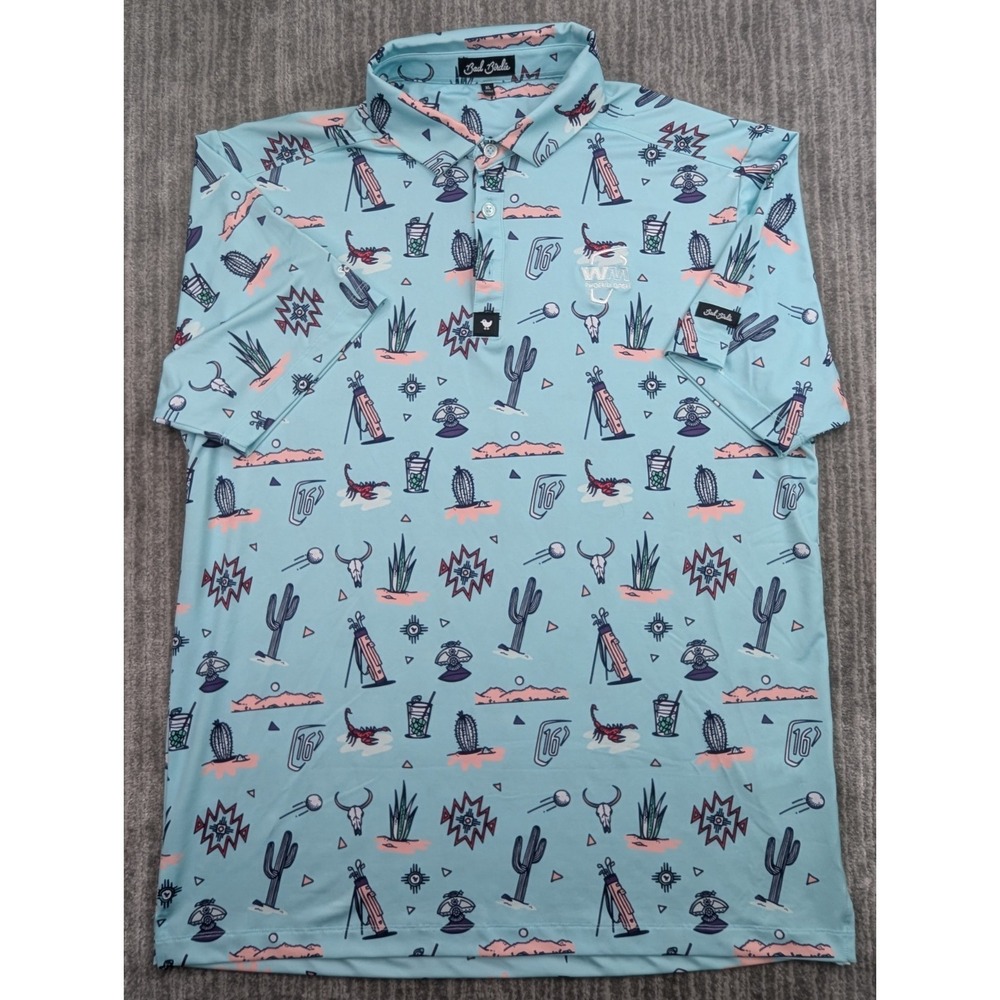 Bad Birdie Polo Shirt Men's XL Blue Phoenix Open TPC Scottsdale Golf Geometric